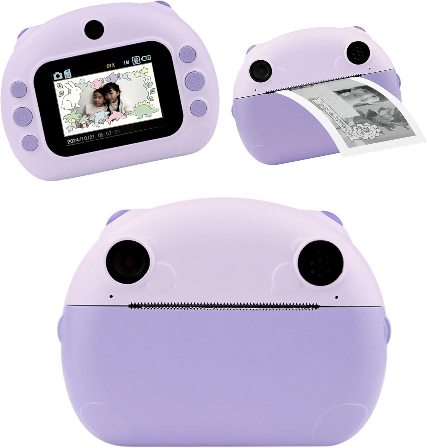 【公式】コクヨ プリントカメラ はろぷり キッズカメラ 子供 月額費不要 ハローファミリー 見守りおもちゃ 感熱ロール紙プリント 白黒インスタントカメラ 2.4インチ液晶 充電式 (パステルライラック)