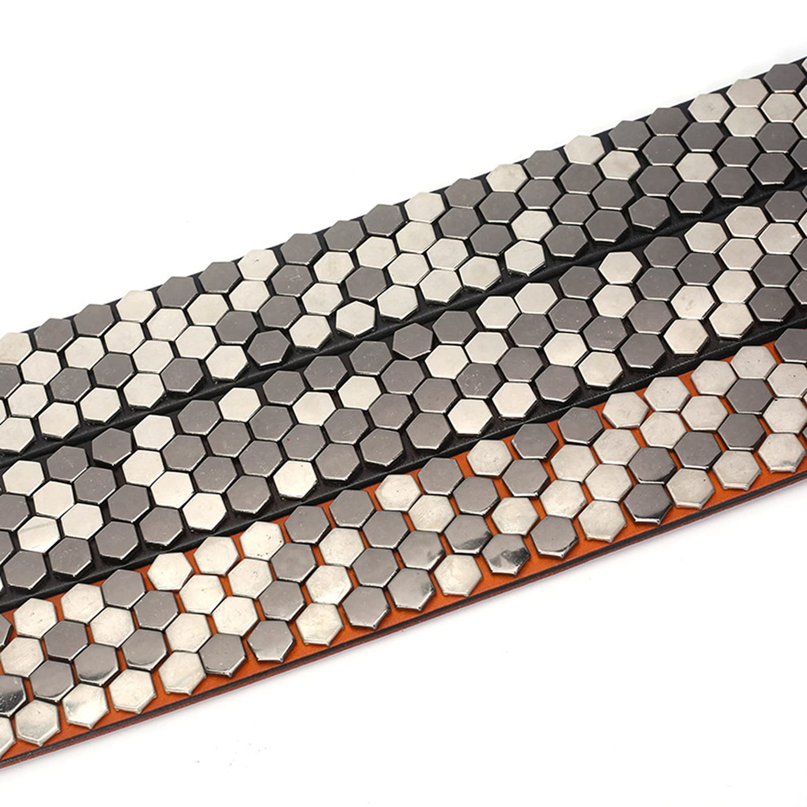 Vollrind-Walkleder Nietengürtel Mit Verschiedenfarbigen Sechseckige Wabe Nieten, Gürtel Für Damen Und Herren, Kürzbar, Unisex Studded Belt,Braun,110cm/waist:36"~38"