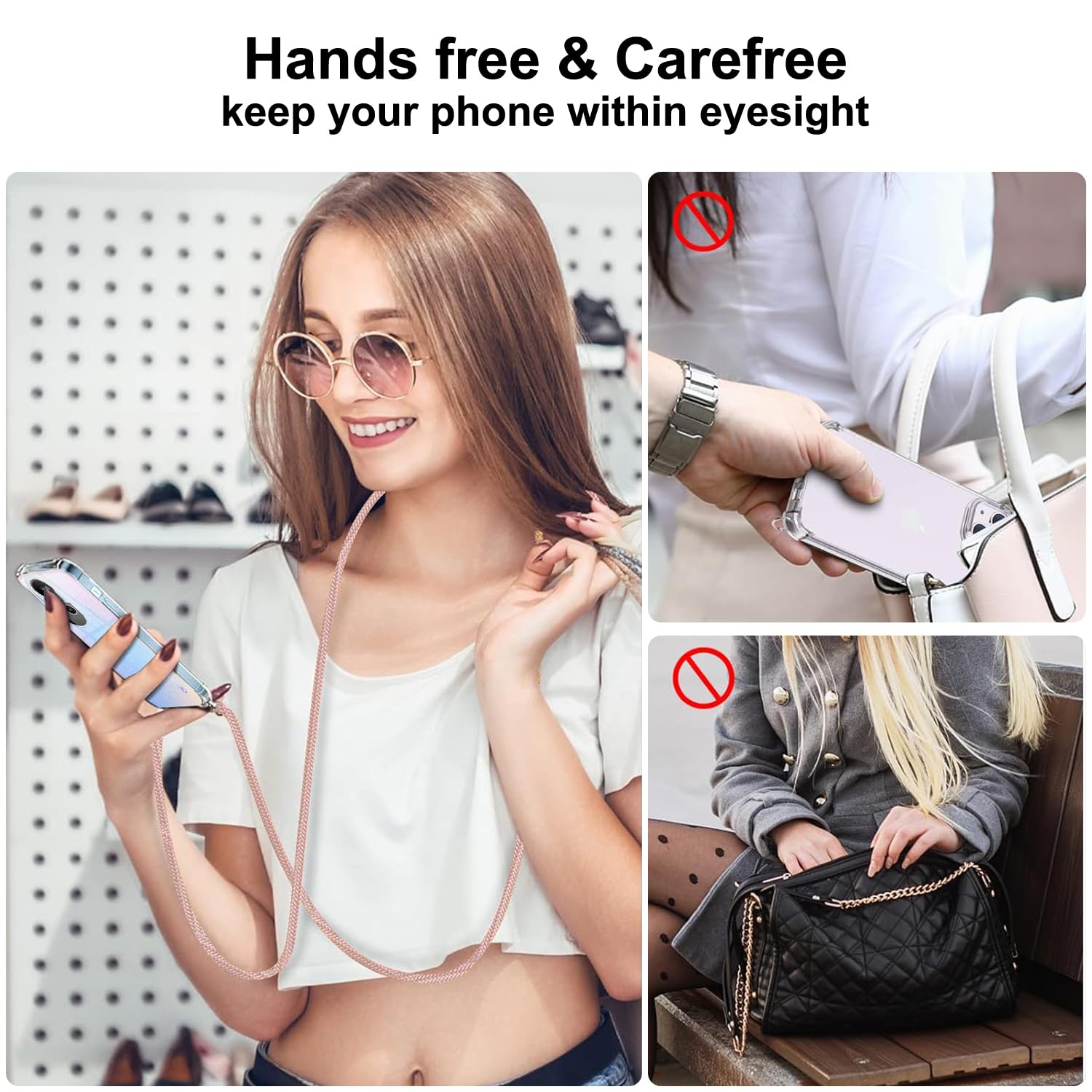 YAMCCCSE Custodia per Cellulare Girocollo per Oppo Reno Z Tracolla - Collana /Necklace Cordoncino,Practical Stylish Silicone TPU Flessibile Antiurto Protettivo Cover, Nero