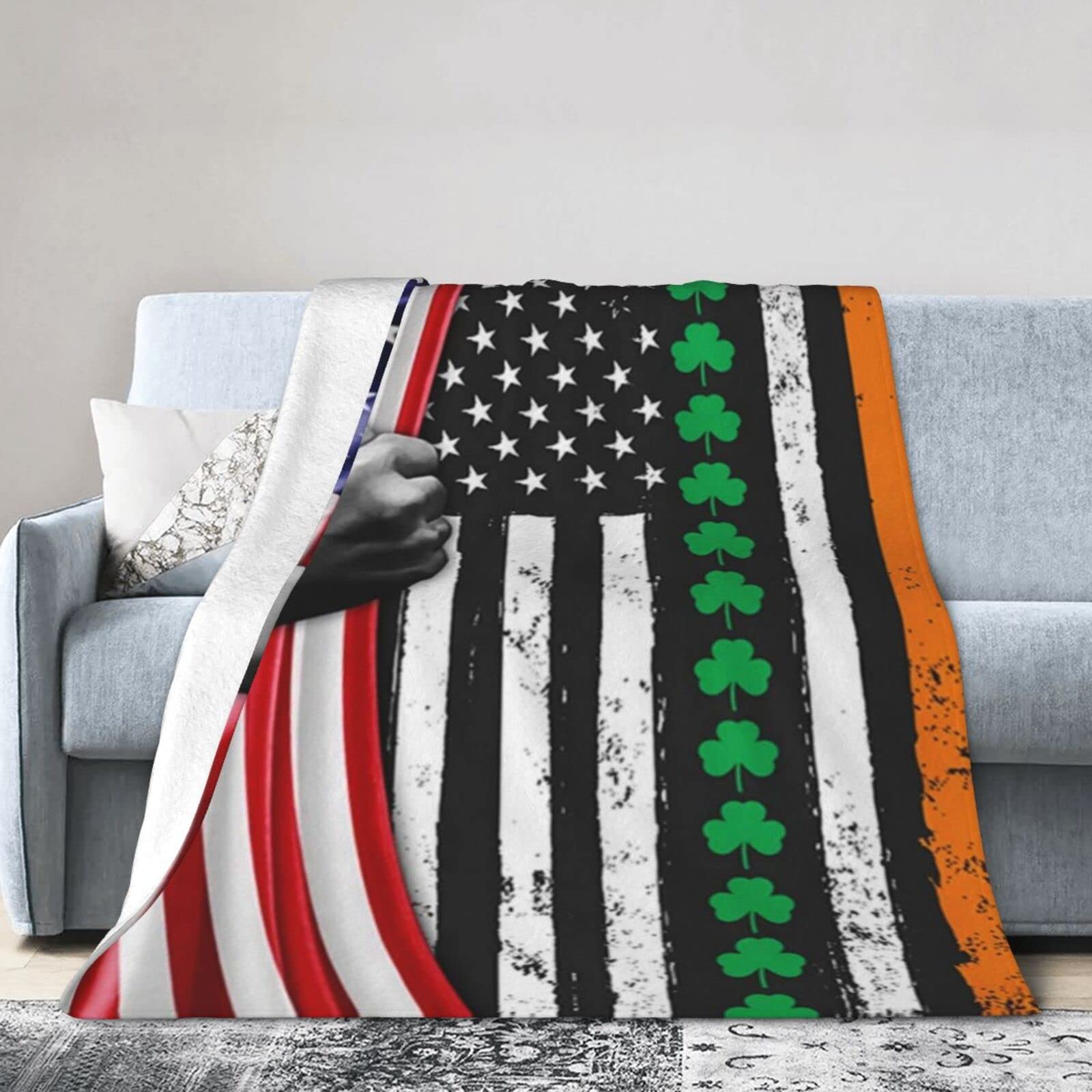 Lsjuee Flannel Fleece Blanket 40"X30" Irish Shamrock American Bed Throw Blanket Weighted Ultra-Soft Travel Spring Blankets for Adult Keep Warm