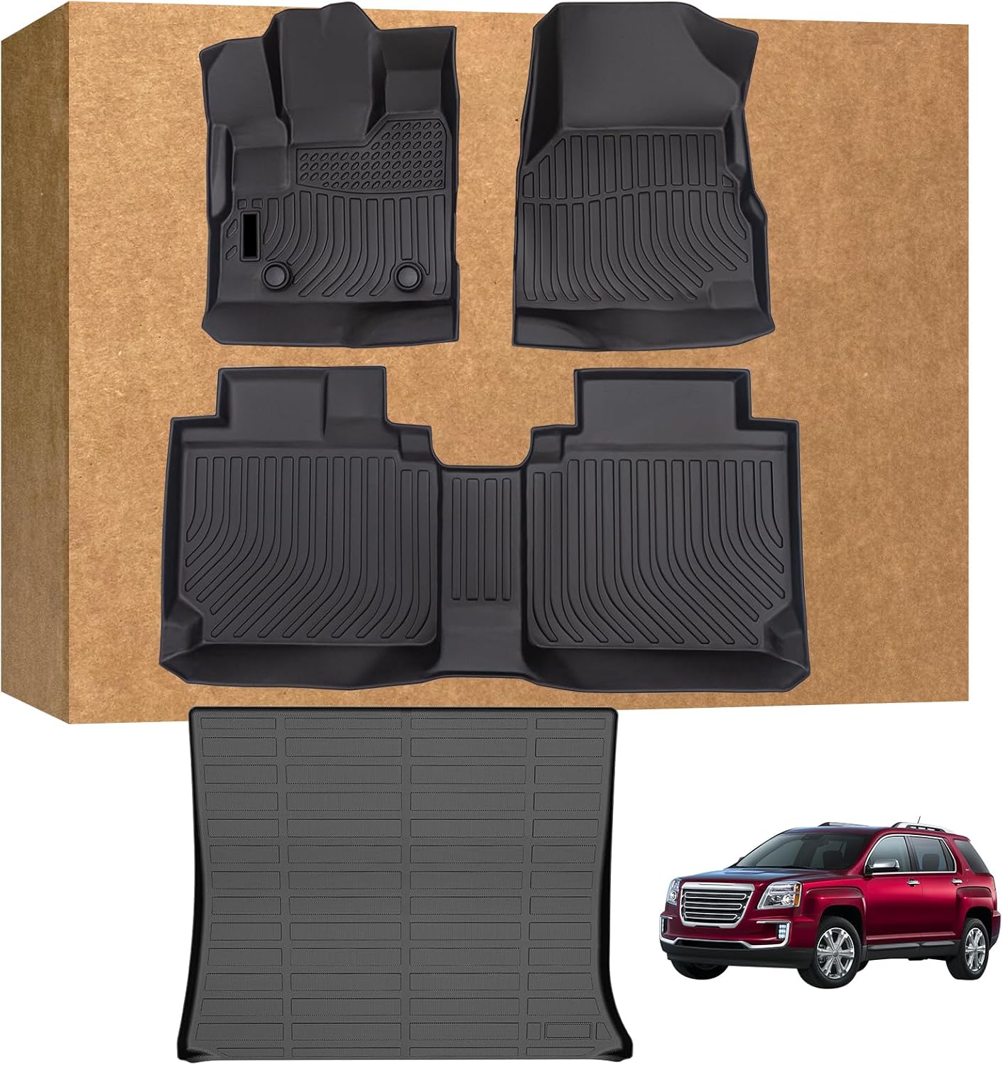Floor Mats for GMC Terrain 2012-2017 and for Chevrolet Chevy Equinox 2012-2017, TPE Waterproof Non-Slip All Weather Protection Custom (Floor Mats & Cargo Liner)
