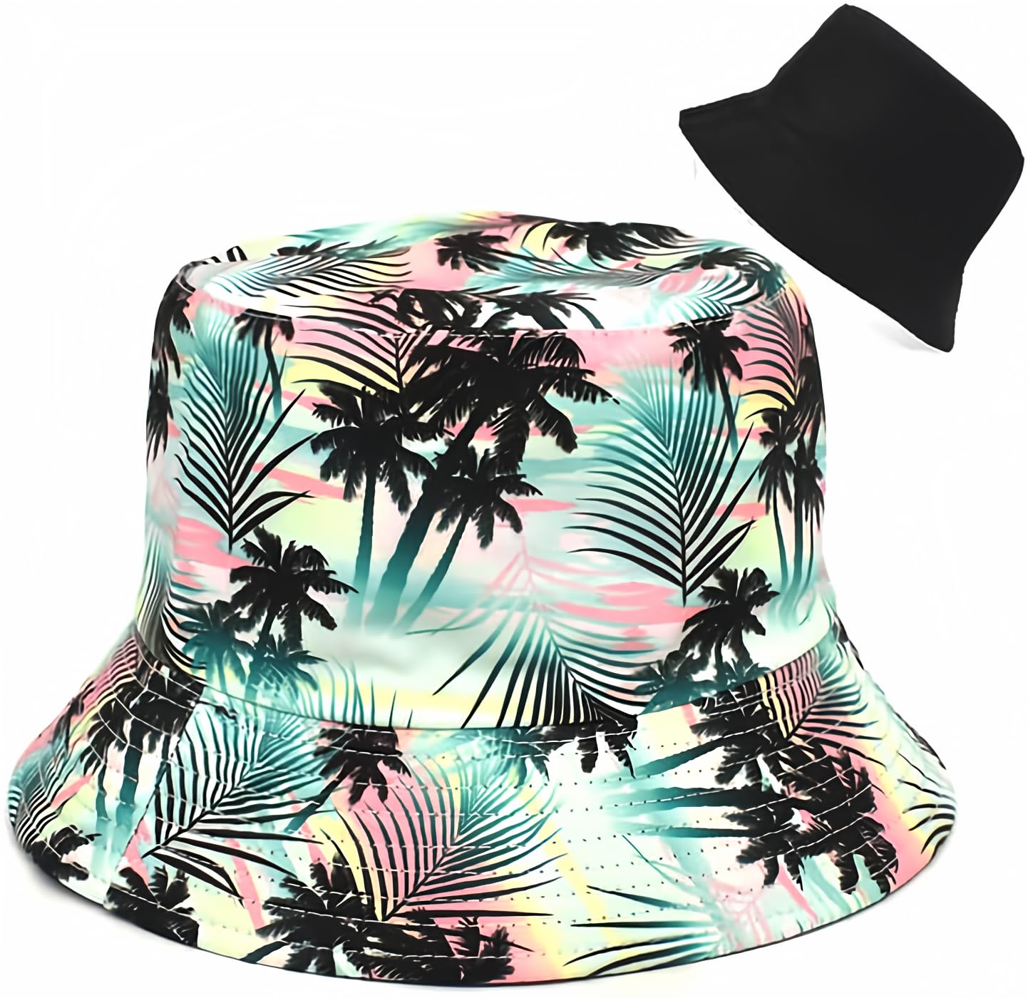 Bucket Hat Cotton Double-Side-Wear Reversible Sun Hat for Women Men, Summer Vacation Travel Beach Packable Fisherman Hat