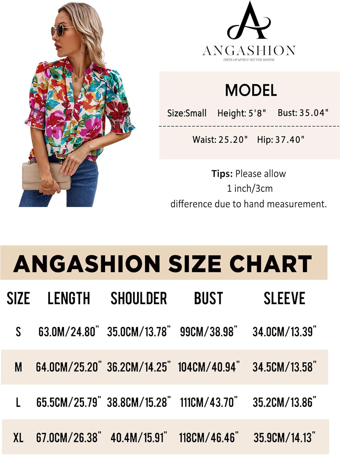 Angashion Women Tops Short Sleeve - Summer Casual V Neck Solid Color Flowy Trendy Tunic Blouses Shirt - Image 4