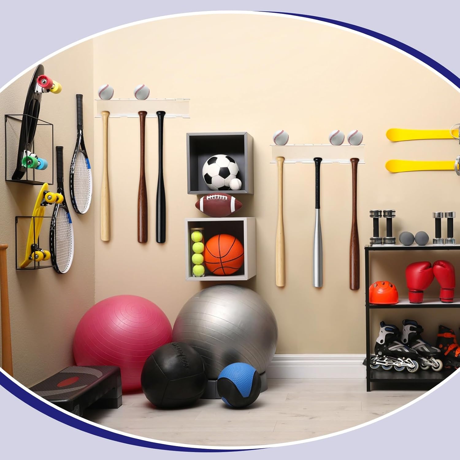 Baseball Bat Wall Mount Holder - 2 Pack Acrylic Baseball Bat Display Rack, Wall-Mounted Organizer for Ball Bats and Balls Display, Sports Memorabilia Storage for Home and Game Room