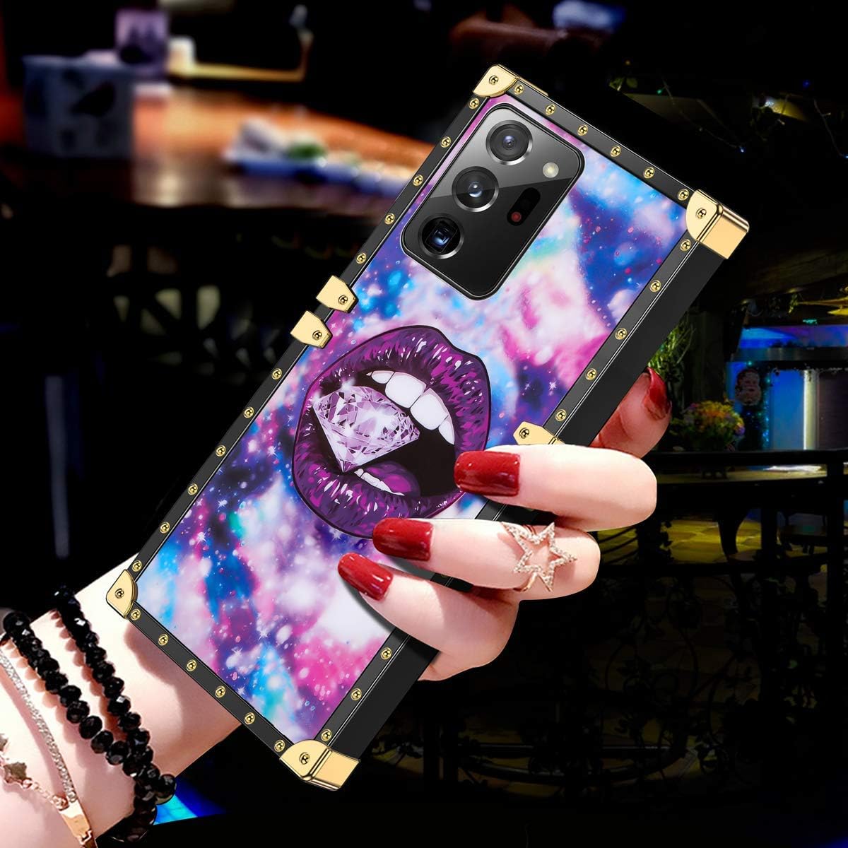JAKPAK for Galaxy Note 20 Ultra 5G Case with Kickstand for Girl Women TPU Luxury Case with Strap Shockproof Protective Heavy Duty Reinforced Corners Case for Galaxy Note 20 Ultra 5G 6.9inch Lip Purple