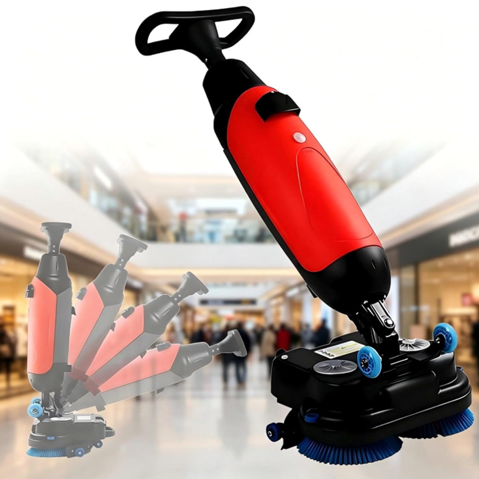 Hydravex Red Walk Behind Floor Scrubber, Commercial Floor Buffer Machine, 17” Path, Cordless Operations, Double Brushes And 360° Swivel Head 4.5L + 7.5L Dual Tanks For Small Spaces, Offices, Retail