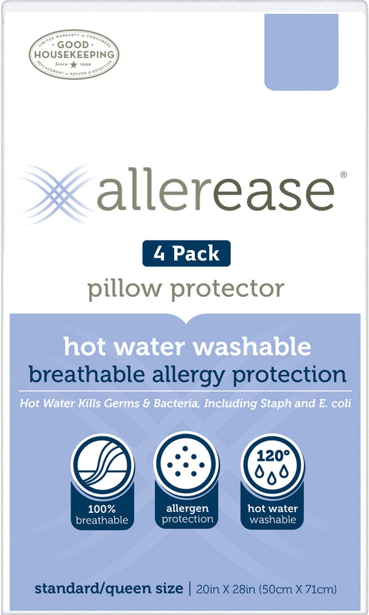 Aller-Ease Hot Water Wash Pillow Protector, 53% Polyester 47% Cotton, White, King