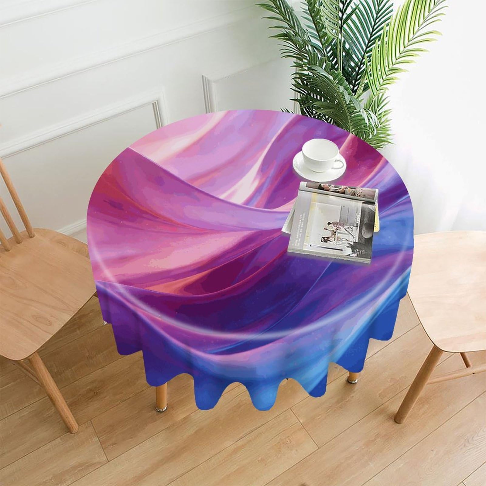 FekiLoot Pink Colorful Waves Abstract Swirls Round Tablecloth Cover 60 Inch Wrinkle Free Washable Polyester Fabric Table Cover Decorative Round Table Cloth for Home Dining Kitchen Party Farmhouse