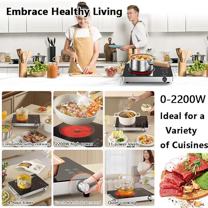 Estufa Vitrocerámica 1 Puesto 36 cm Portátil 2200W miniatura 6