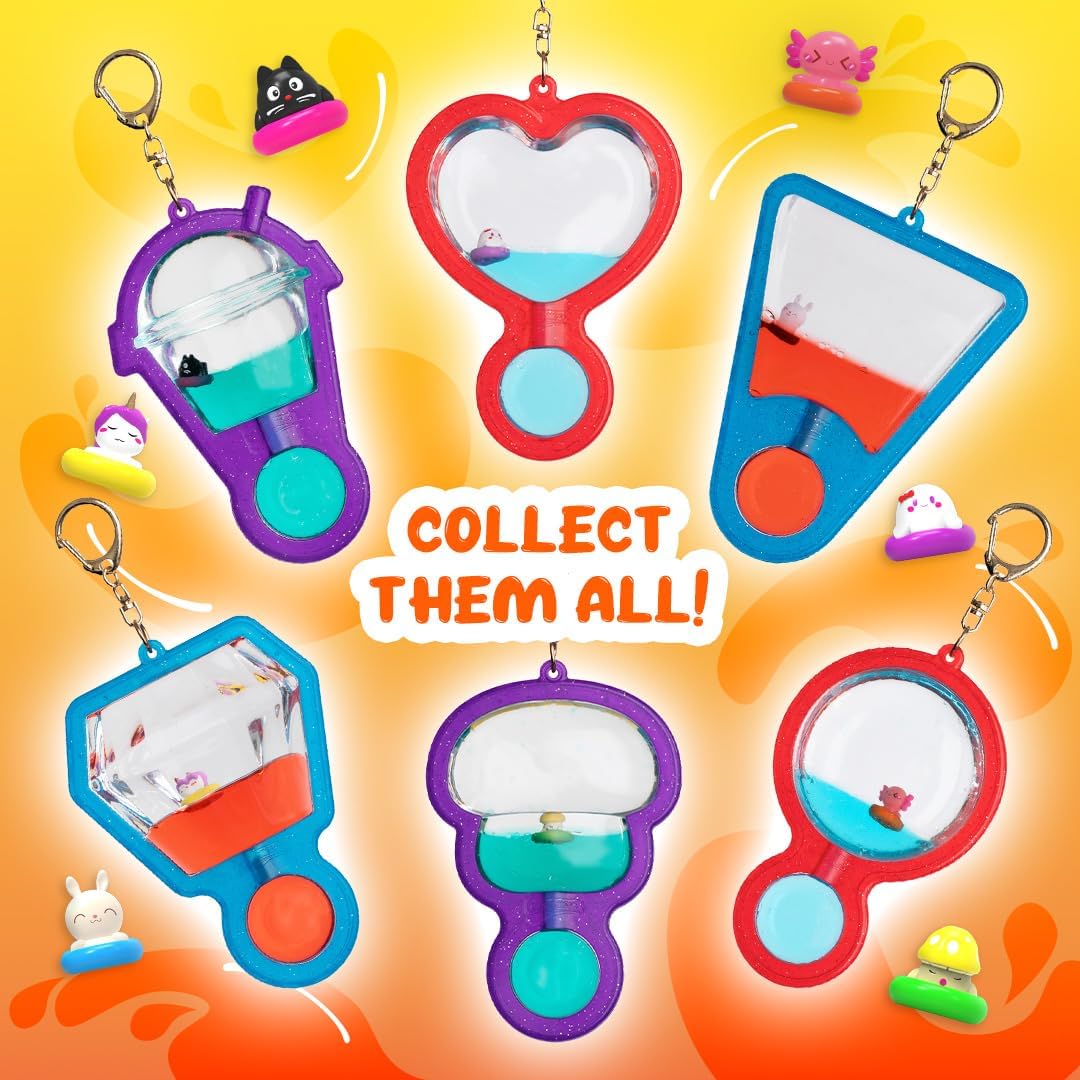 Goonameez Hand-Held Sensory Fidget Toy with Floating Characters Mesmerizing Water Mix, Collect All 6 Unique Shapes for Squishy Fun, Perfect Travel Toy! (Yogacorn)