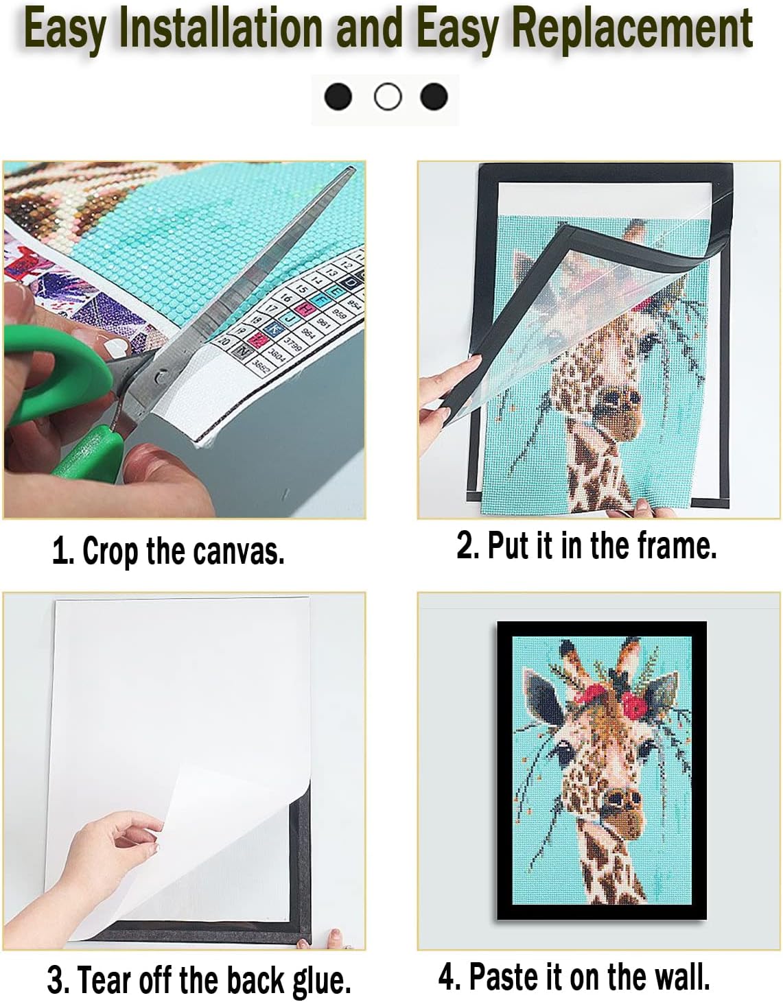 2 Pack Diamond Painting Frame, Magnetic Frames for 30x40cm/12x16 inches Diamond Painting Canvas as Diamond Art Accessories, Self-Adhesive Diamond Painting Frames for Wall Window Door (BlackX2PCS)