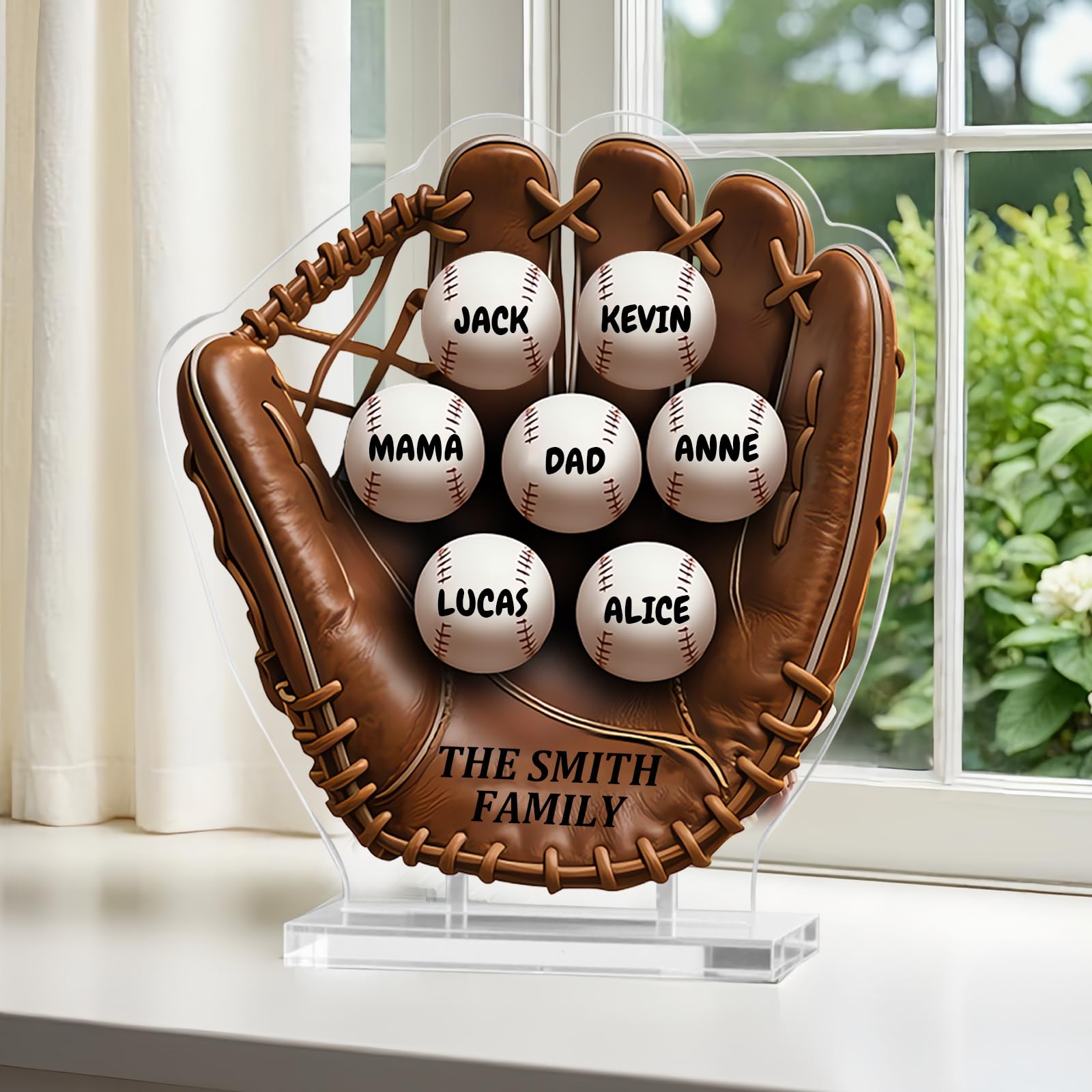 Custom Acrylic Baseball Glove Decor - Personalized Family Names Ornament - Perfect for Home,Study Displays - Gift for Baseball Enthusiasts, Families & Unique Personalized Decor