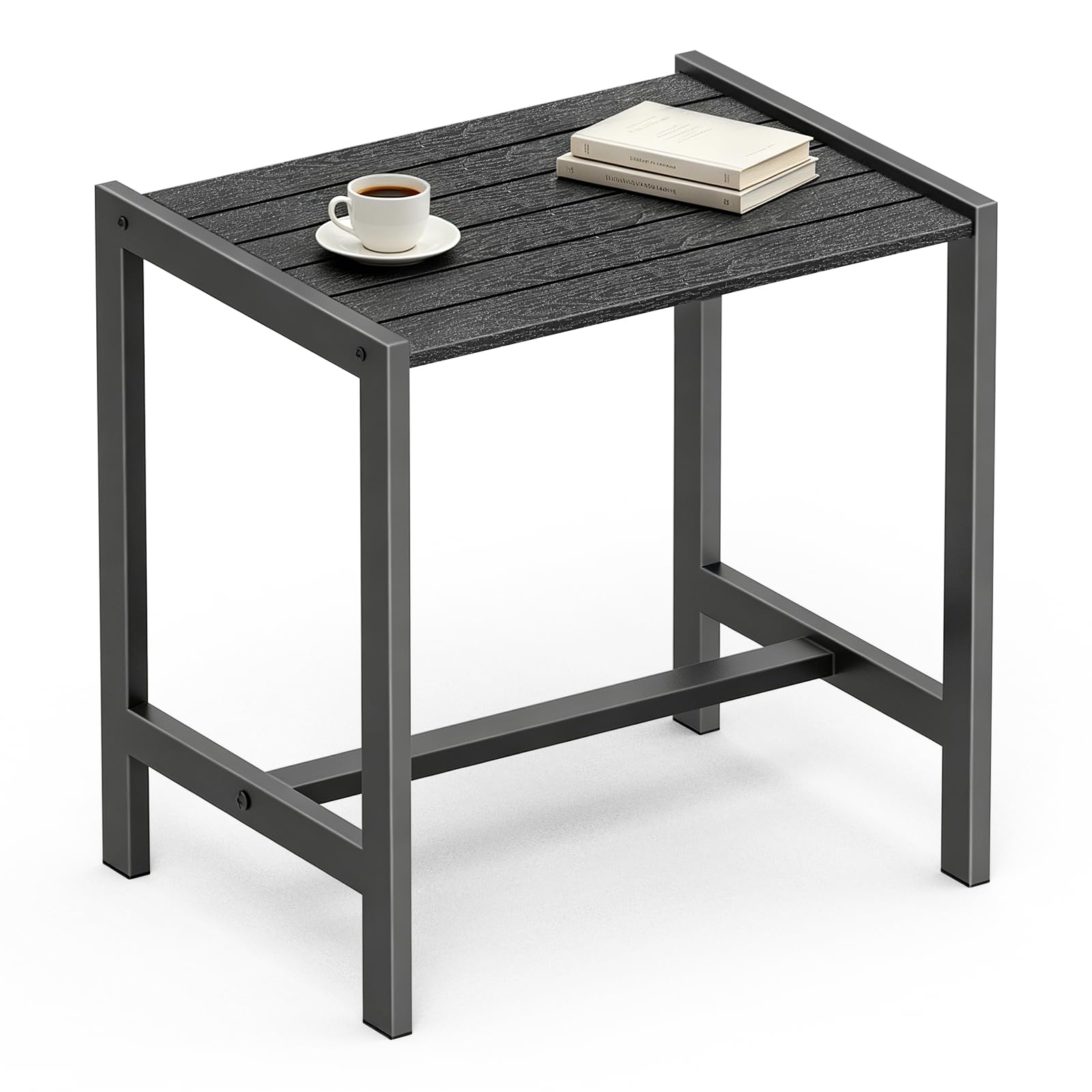 View 1 of [Missing Pieces and Hardware] HASAKIESAA Small Outdoor Table Black Patio Side Table with Storage, Square Metal Porch End Table, Weather Resistant Adirondack Side Table for Pool, Balcony and Backyard