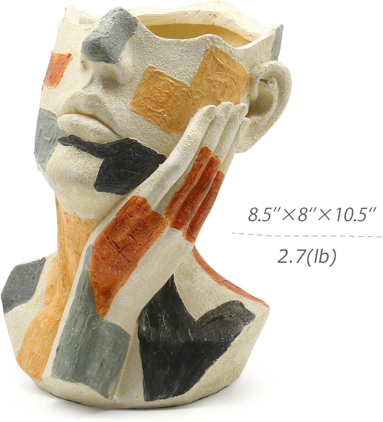Lukitas Abstract Face Planter, Faux Sandstone Decorative Face Vase, Colorful Artistic Flower Plant Pot for Garden Patio Living Room, Resin 10.5''