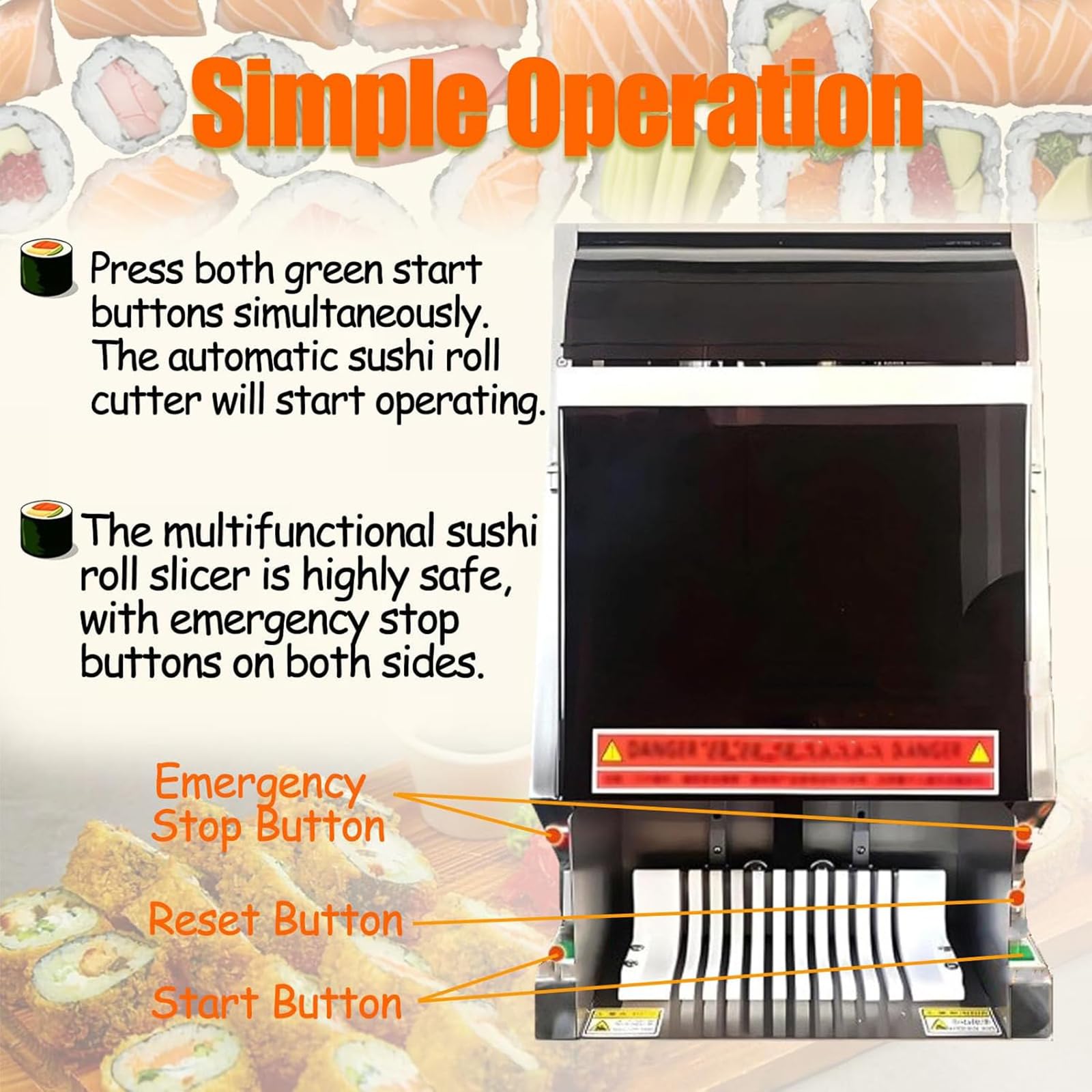 Cortador automático de rollos de sushi, máquina cortadora de sushi multifuncional para rebanadas rápidas y uniformes, corta sin esfuerzo 8/10/12 piezas, ideal para restaurante y snack bar