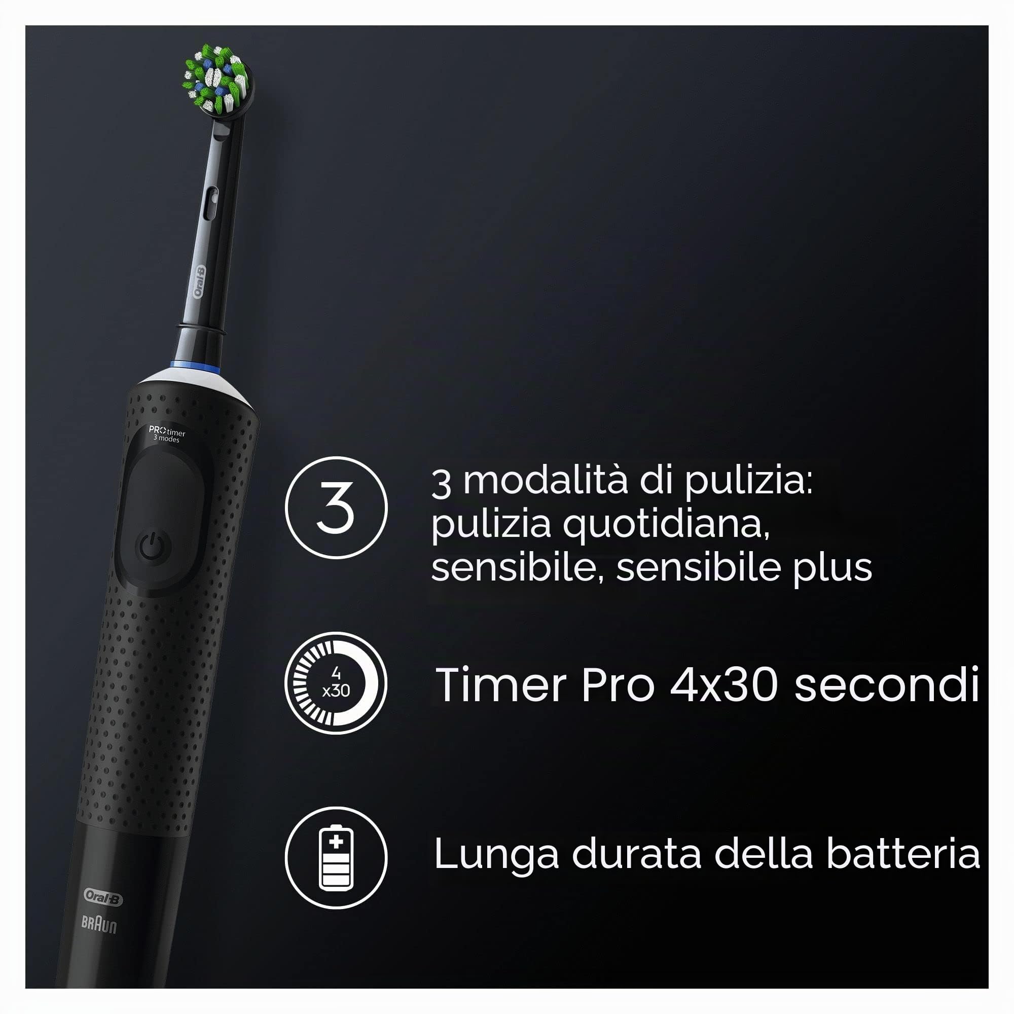 Oral-B Vitality Pro - Spazzolino da denti elettrico, 2 testine incluse, 3 modalità di pulizia per la cura dei denti, spazzolino elettrico, progettato da marrone, nero e viola