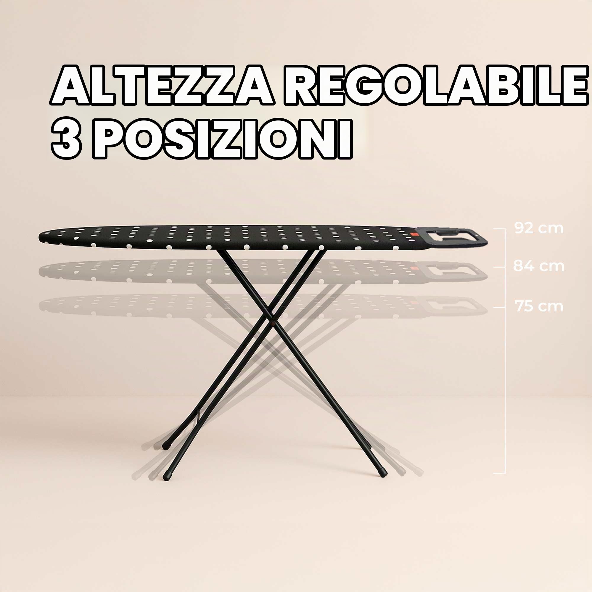 JATA HOGAR HPLA8100 Asse da stiro con superficie da stiro 110 x 32 cm Altezza regolabile fino a 92 cm Appoggio per stirare piegato Dimensioni: 150 x 40 x 7 cm