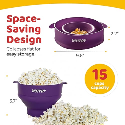 Miniatura 102 de El Hotpop Original - Palomitero para microondas, Popcorn, contenedor de silicona para hacer de palomitas de maíz, cuenco plegable sin BPA y apto