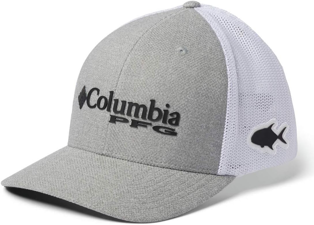 Columbia Unisex PFG Mesh Ball Cap, Cool Grey Heather/Black/Permit, S/M