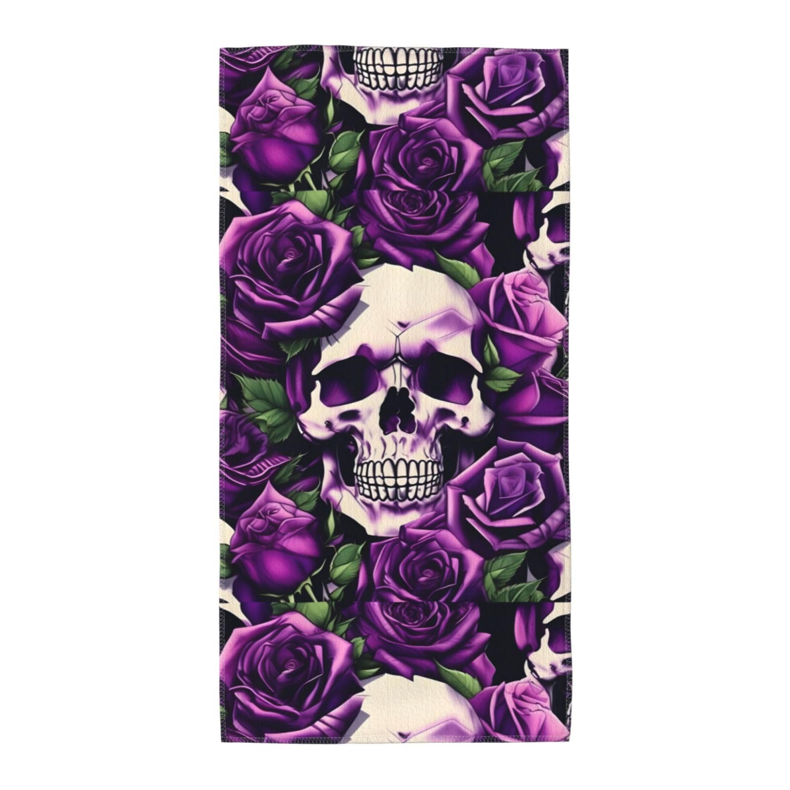 Oazcvbnn Unisex Black Many Purple Rose Skull Print Extra Long Beach Towel Soft Comfortable Quick-Dry Gym Hiking Picnics Swimming