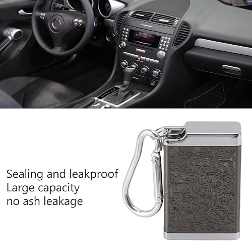 Miniatura 3 de Caja de ceniza de cigarrillos en relieve Patrón de aleación de aluminio Cenicero de bolsillo (negro)