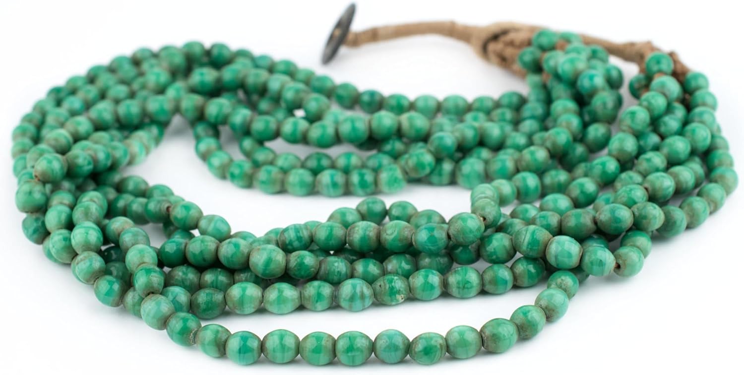 The Bead Chest Naga Glass Beaded Necklace - Authentic Vintage Beads - Handmade Ethnic Multi-Strand Jewelry (Green Aqua)
