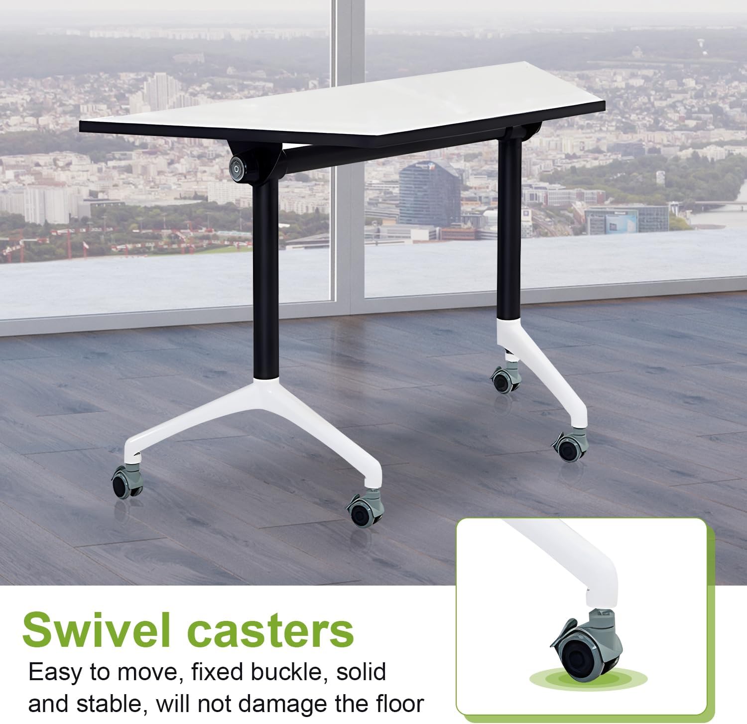 Mobile Conference Room Table 8 Pack,Folding Trapezoidal Conference Table,Splicing Flip Top Mobile Training Meeting Tables with Wheels, Modular Conference Tables Foldable Seminar Table for Office