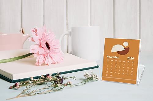 Miniatura 5 de Mini calendario de escritorio 2026, calendario de escritorio bohemio estilo CD de 12 meses, desde enero de 2026 hasta diciembre de 2026, pequeño 12