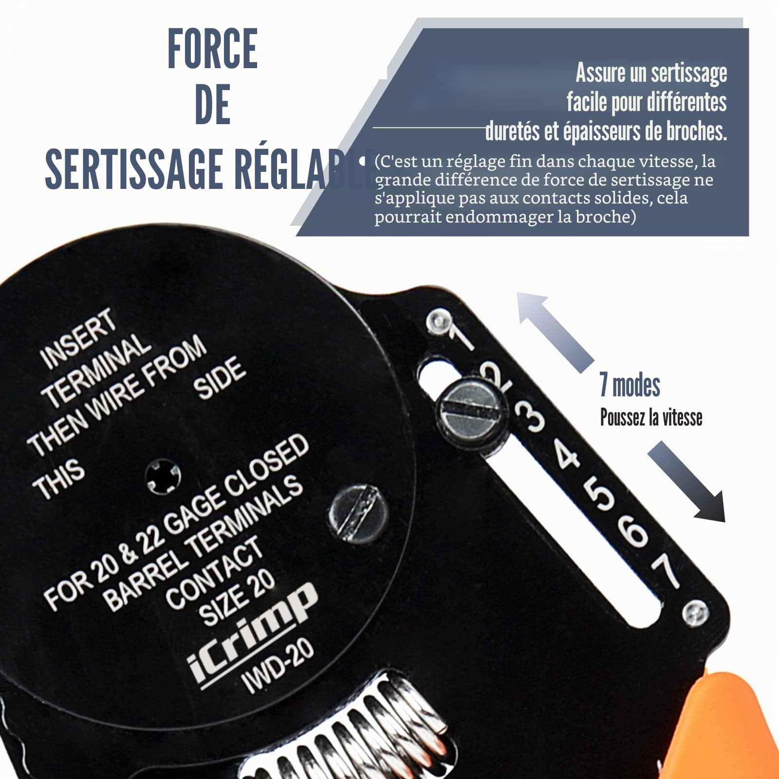 iCrimp Pince à sertir Deutsch DTM 0,3–0,5 mm² contacts taille 20 | Pince à sertir Closed Barrel 4 empreintes pour contacts Deutsch et Amphenol, connecteurs série DTM