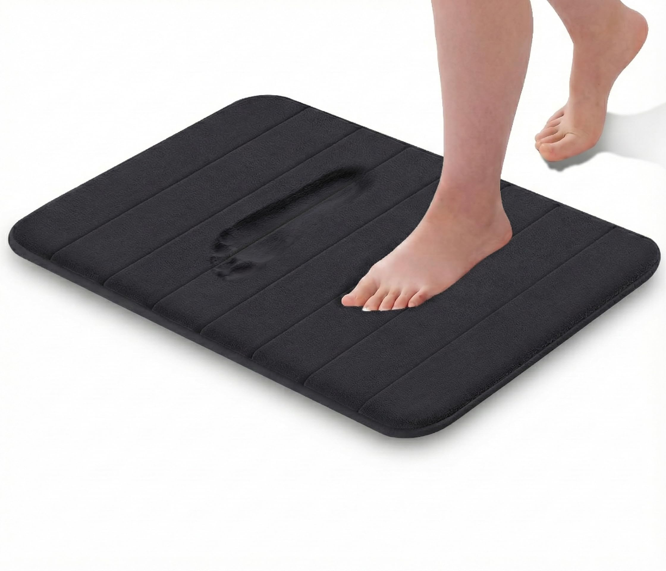 GVTECH Memory Foam Bath Mat, (1 Pack) Non-Slip Back, 40x60 cm Fleece Softness, Highly Absorbent, Bathroom Carpet, Super Soft Microfiber Bath Rug, Rectangle, Easy to clean Mat, Black