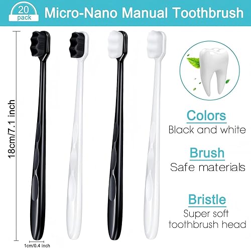 Miniatura 2 de Patelai 20 cepillos de dientes extra suaves micro nano 20,000 cerdas de carbón de bambú, cerdas suaves para dientes frágiles, recesión oral de
