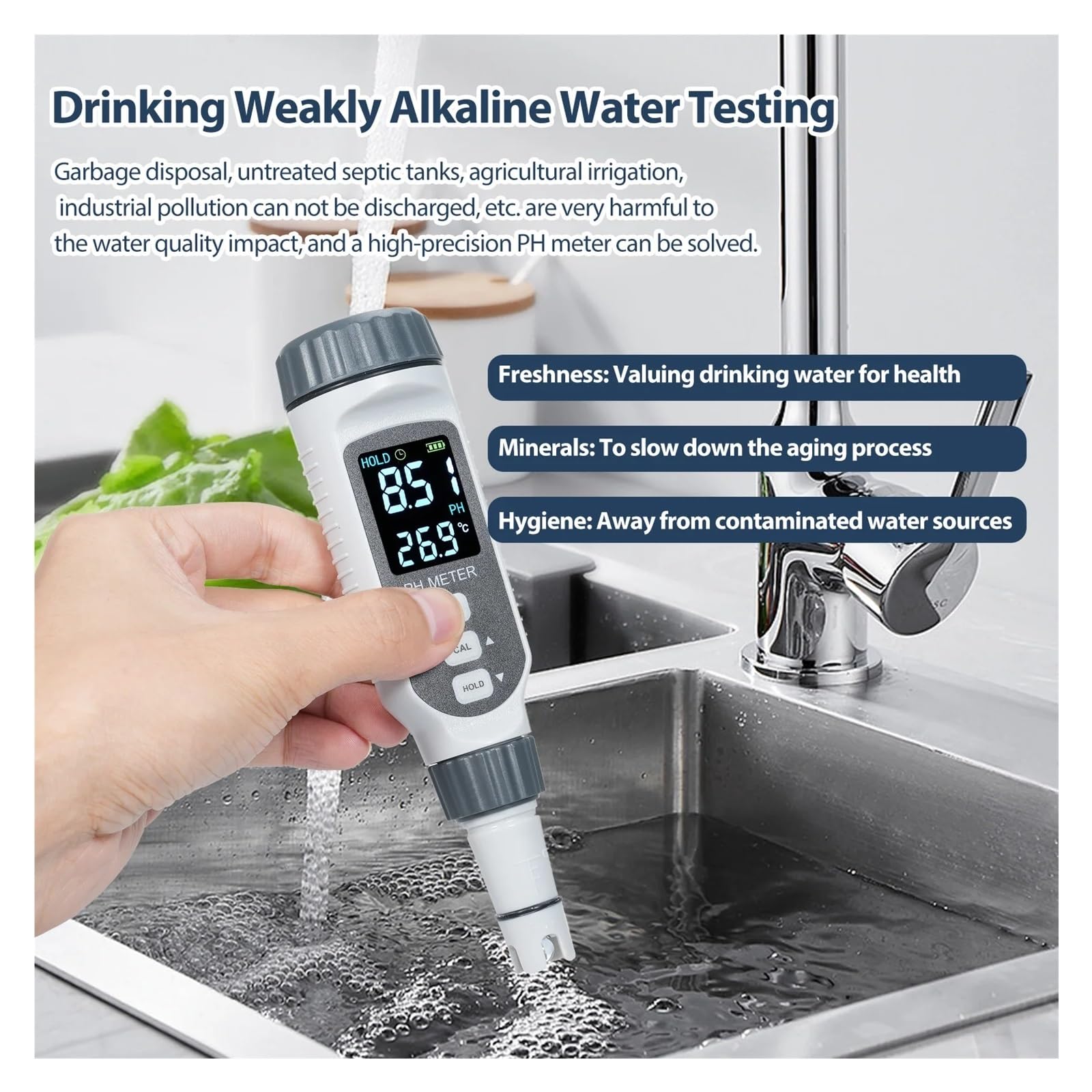Medidor De PH Digital Alta Precisión PH828+, Probador Calidad Del Agua A Prueba Con Resolución ATC 0,01 For Potable DeteccióN RáPida Y Precisa