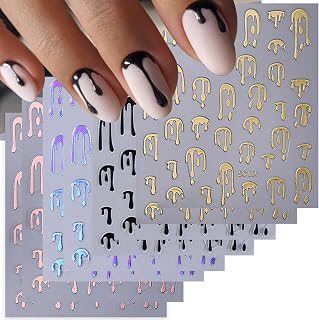 8Sheets Halloween Nail Art Stickers - Gold Water Drop Fluorescence Design, Glossy 3D Self-Adhesive Supplies for Women's Manicure and French Nails