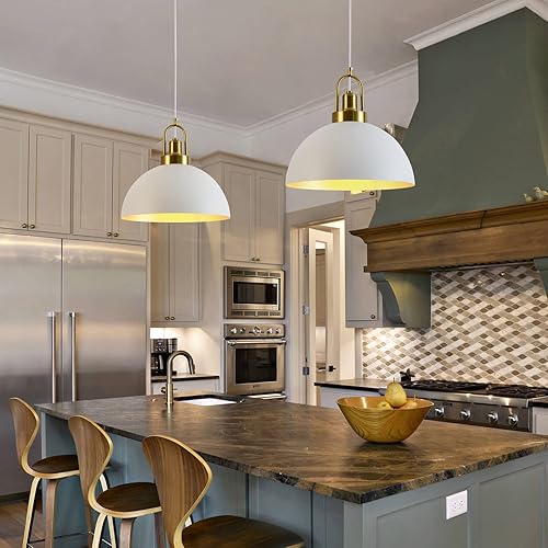Miniatura 4 de YHANFENGCY Lámpara colgante vintage de 13.58 pulgadas, cúpula rústica blanca y dorada, longitud de iluminación colgante de 78.74 pulgadas para isla
