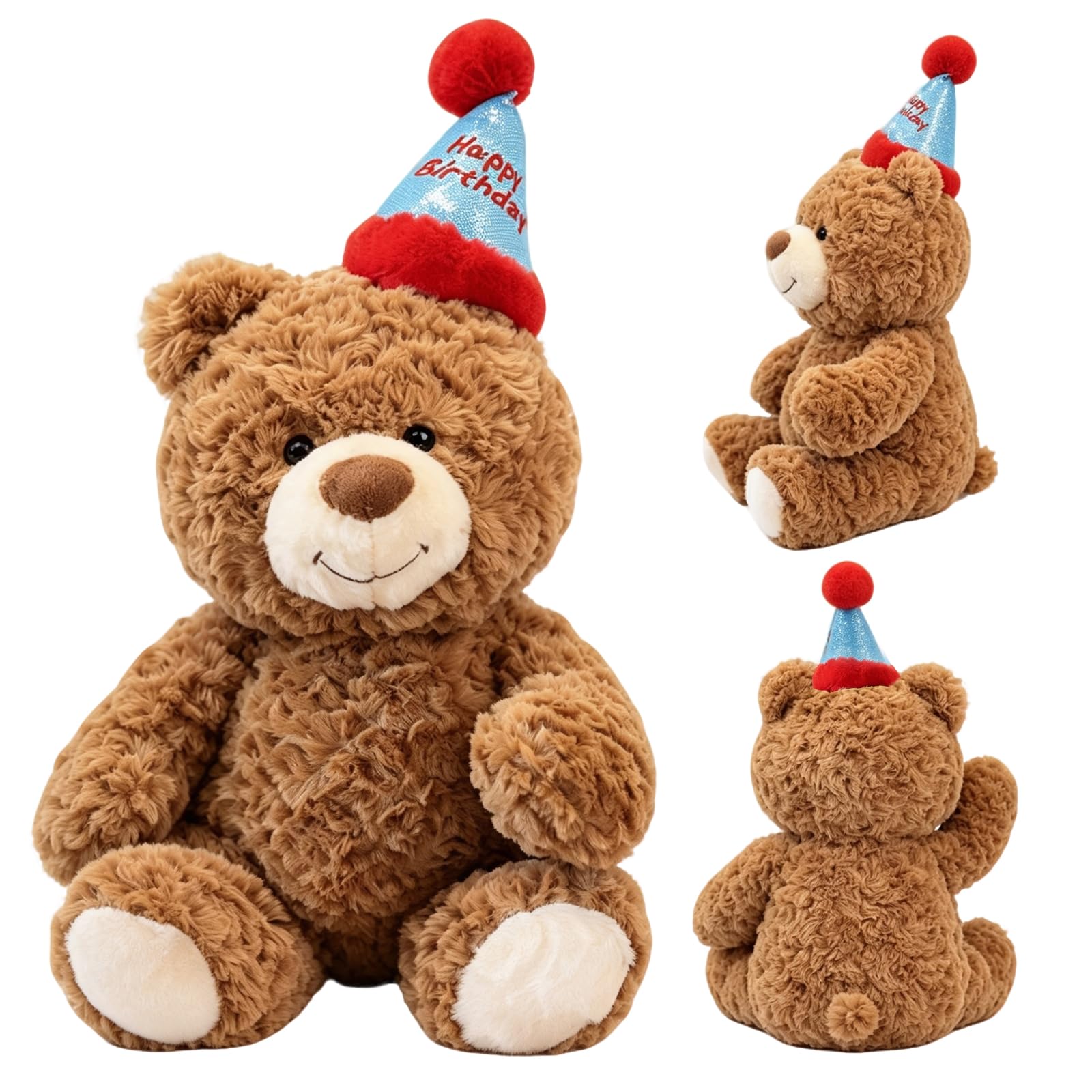 Personalised Happy Birthday Teddy Bear with Cake, Soft Plush Toy, 30cm