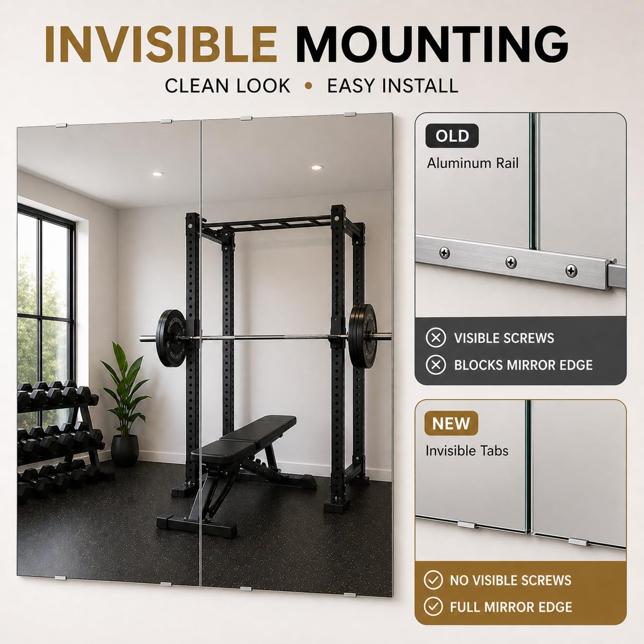Murrey Home Espejo de gimnasio de 2 piezas x 48 x 24 pulgadas, fácil de instalar, espejo grande sin marco, espejo de entrenamiento para gimnasio en casa, gimnasio, yoga, baile, garaje, espejo de