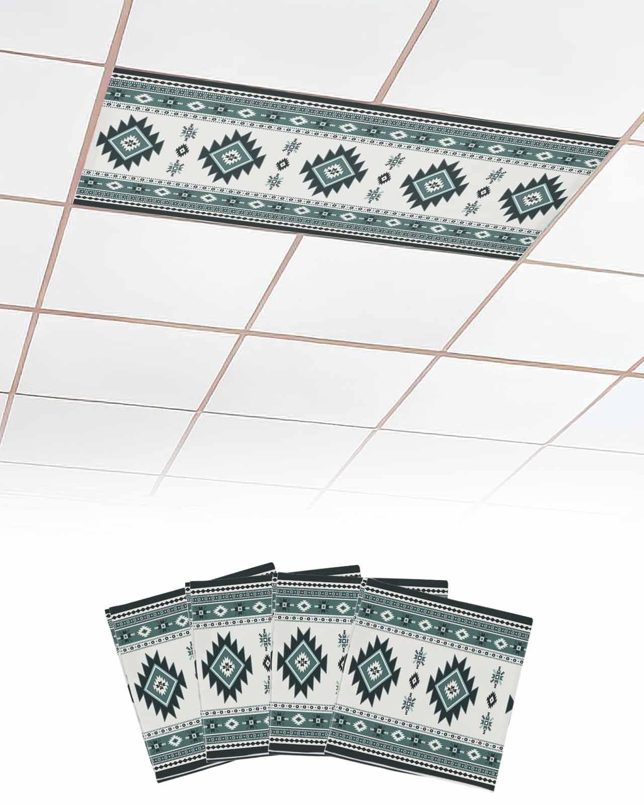 EwdeWwo Abstract 4 Pcs Fluorescent Light Covers for Ceiling Lights, Bohemian Aztec Style Magnetic Light Filters for Eliminate Harsh Glare Classroom Office Decoration, 4 x 2 Ft