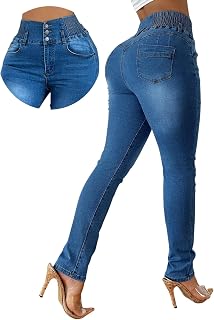 BYNNIC Women's Colombian Style Jeans Butt Lifting Elastic Waist High Waisted Jeans Tummy Control Stretchy Skinny Pants