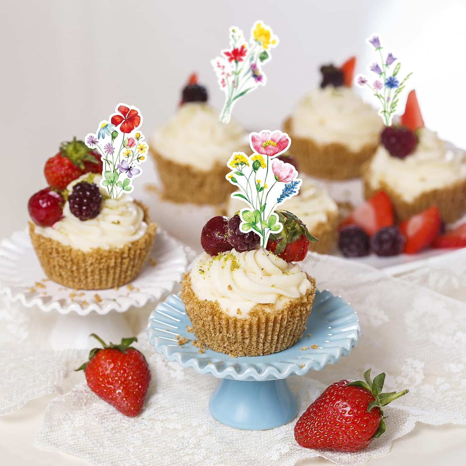 80PCS Flower Birthday Cupcake Toppers Decorations, Little Wildflower Cupcake Toppers Baby Shower Decorations for Girls Women, Baby in Bloom Spring Floral Cup Cake Toppers for Garden Theme Party