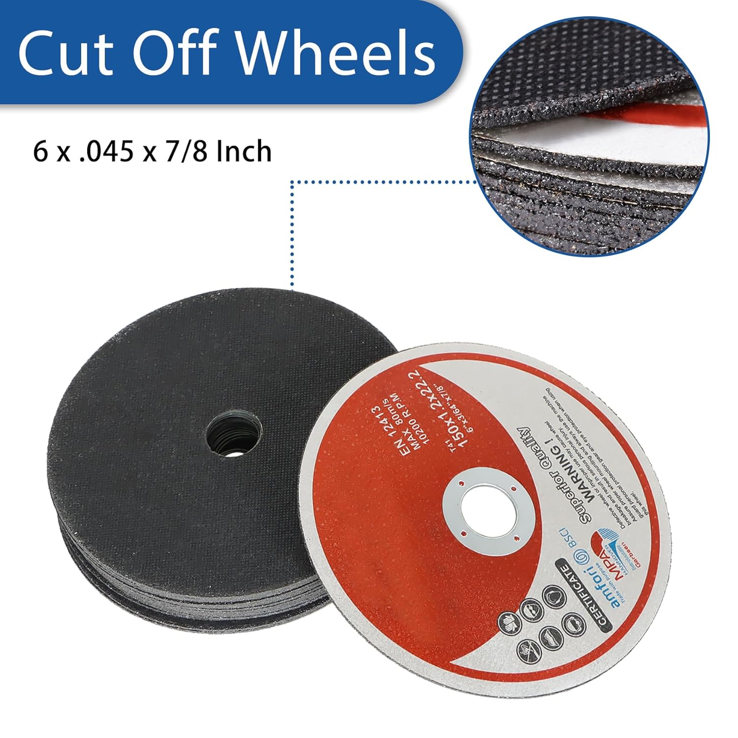 WFLNHB 100 Pack 6 Inch Cut Off Wheels for Metal and Stainless Steel Cutting Discs for Angle Grinders 6 x .045 x 7/8 Inch