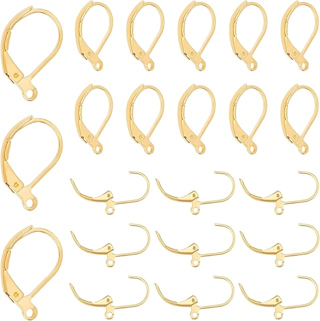 PandaHall Elite 100 pcs Golden Brass Lever Back Hoop Earrings for DIY Jewellery Making,10x15mm
