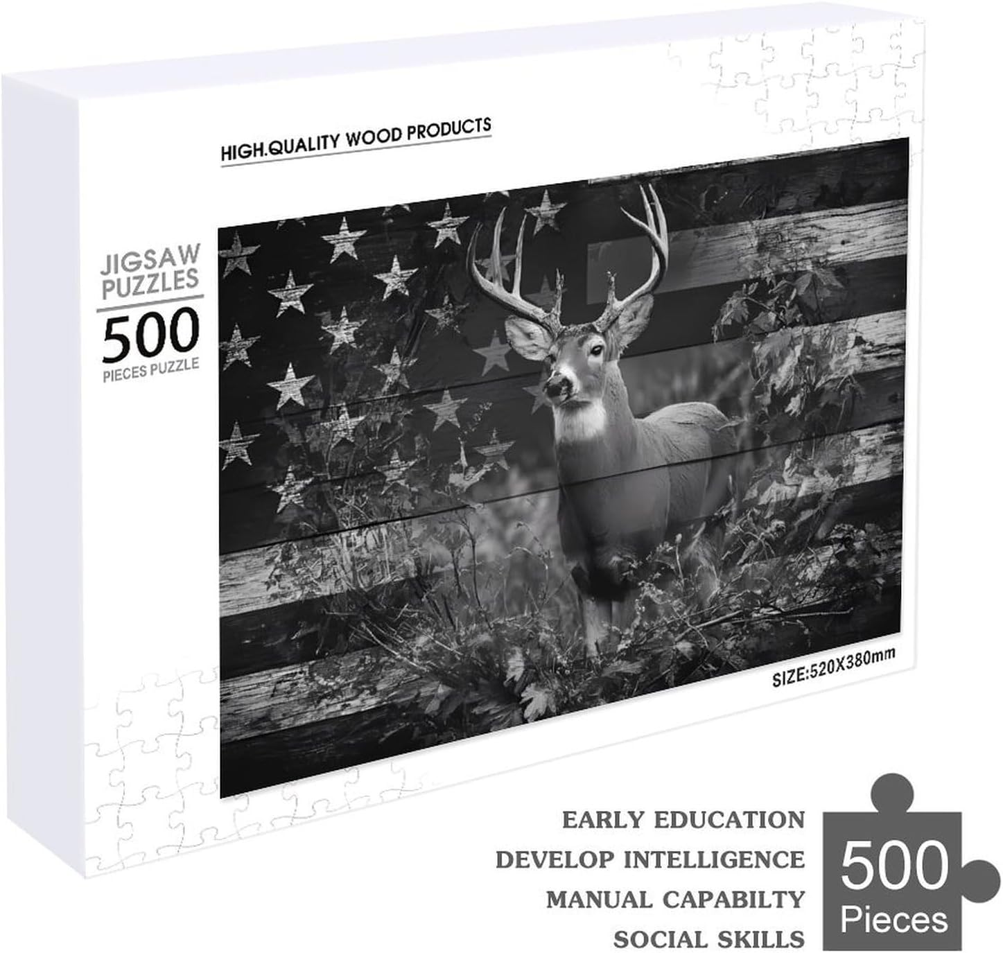 Deer US Flag Army Camouflage Puzzles for Adults 500 PCS Wooden Jigsaw Puzzle Wall Decor Christmas