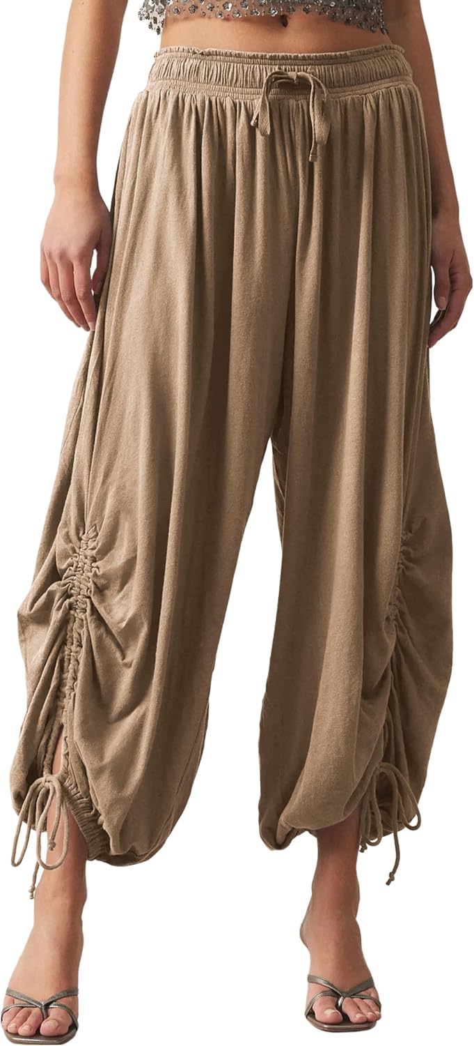 Women’s Casual Loose Pants High Waist Sweatpants Drawstring Wide Leg Capri Palazzo Pants Jogger Pants