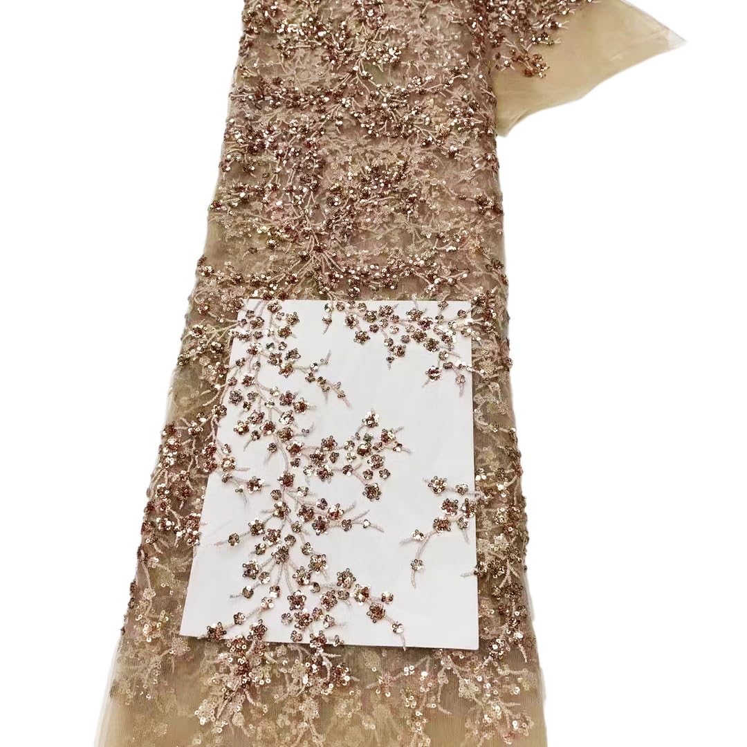 125cm x 3 Yards Soft Tüllstoff mit Pailletten,Basteltüll Glitzerstoff Bestickt Netzstoff Glitzer Tüll aus Polyester,Dekostoff Tüll Stoffe zum Nähen für Hochzeitskleid Tüllrock,Champagnergold