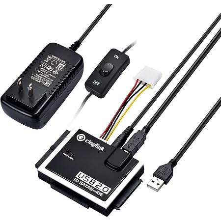 Amazon Sata Ide Usb変換アダプタ 2 5 3 5インチ Sata Ide Hdd Ssd Dvd 光学ドライブ対応 最大2tb Usb2 0 480mbps 電源アダプタ付き Cinolink Sataケーブル 通販