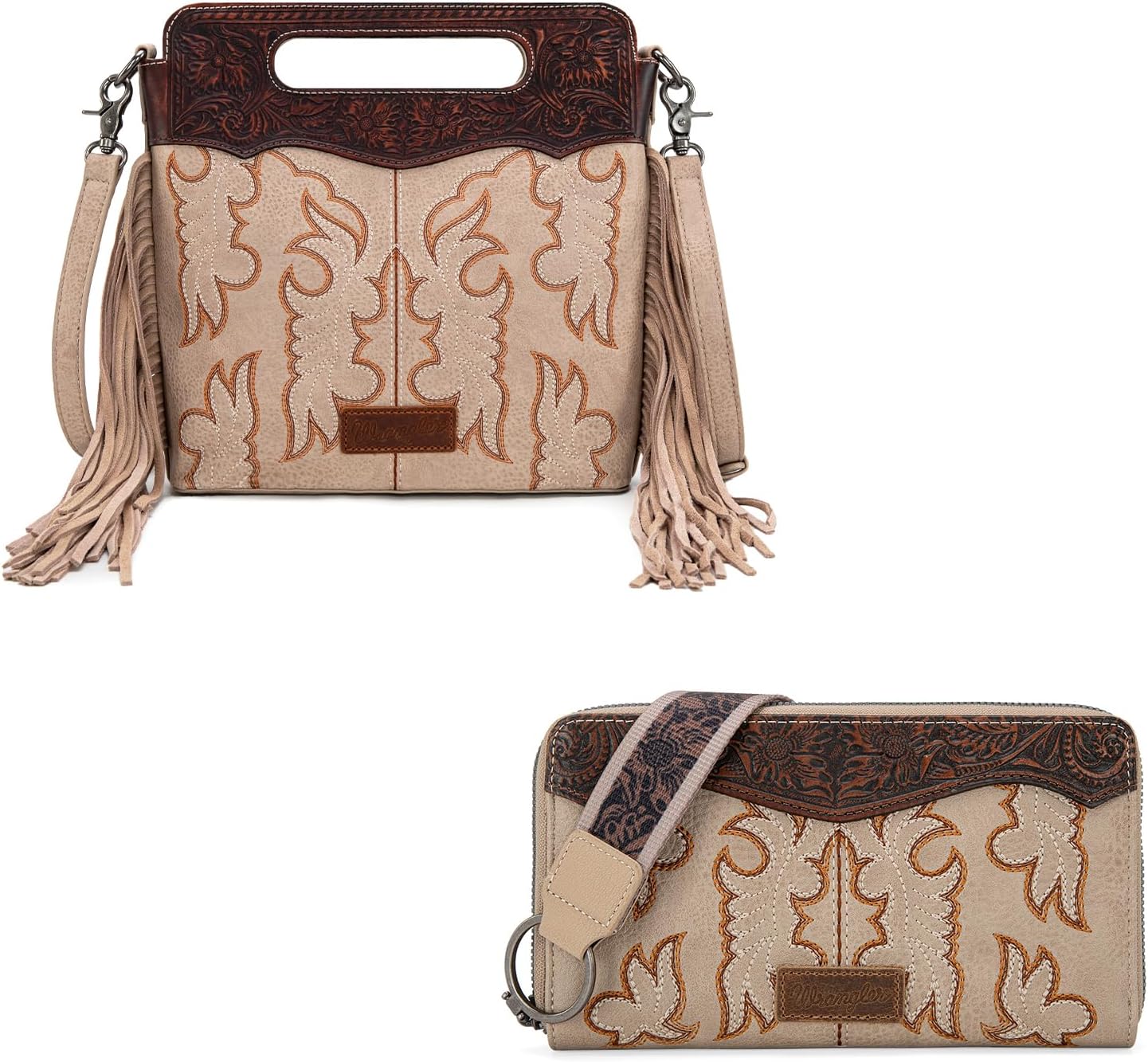 Wrangler Western Fringe Top Handle Crossbody Bag with Wallet for Women