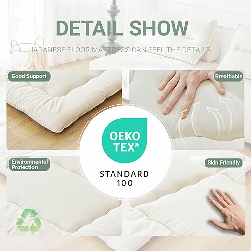 Miniatura 5 de Colchón japonés de futón, colchón plegable de tatami de 3 pulgadas para adultos y niños, 100% espuma de alta densidad, cómodo colchón tamaño