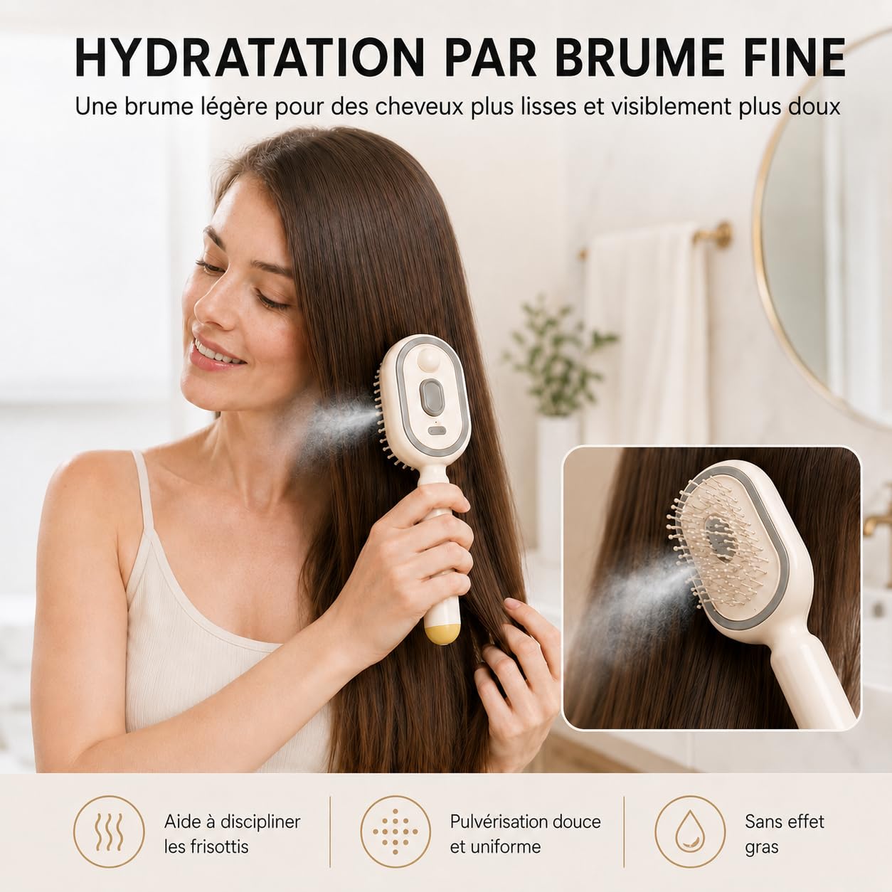 Peigne De Massage Electrique a Spray, Brosse Vapeur Cheveux 5 en 1 avec Brume Fine, Mode Lumière Rouge, Nettoyage Rétractable, Anti-Nœuds et Antistatique pour Cheveux Frisottés (Rose)