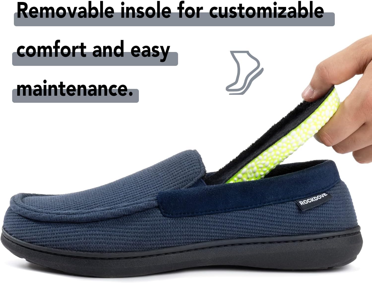 RockDove Men's Waffle Knit Memory Foam Moc Slipper with Removable Insole - Image 4