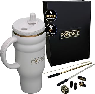 40 oz Stainless Steel Water Bottle, Luxury Set, Stardust Cream | Dual Wave tumbler; vacuum insulated, ceramic-lined 316 interior; cold 37 hrs, hot 13 hrs; handle, 2 straws, gift box